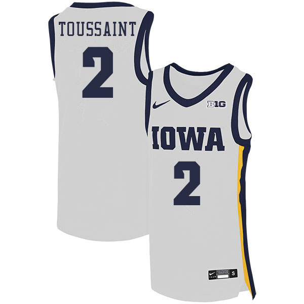 Men #2 Joe Toussaint Iowa Hawkeyes College Basketball Jerseys Sale-White